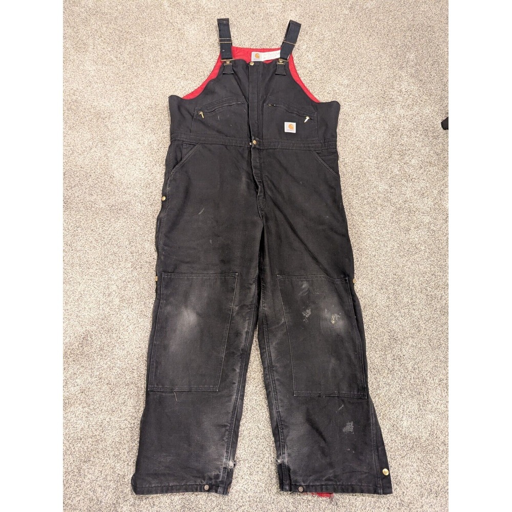 Carhartt VTG Insulated Overalls Bibs Men's 46x30 Black Double Knee Union Made